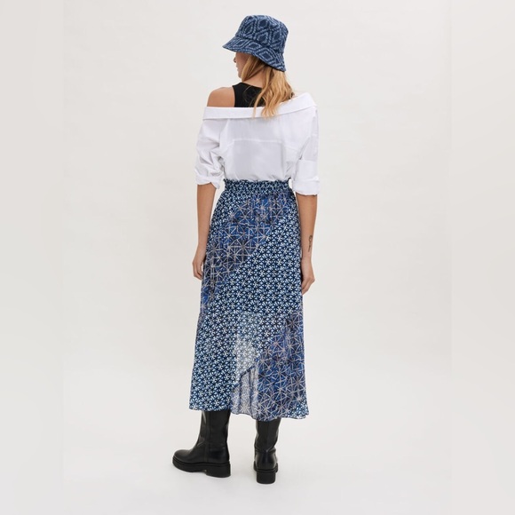 $345 Maje Women’s Blue Printed Viscose Elasticated Skirt Size 36, US Women’s S - Picture 2 of 11